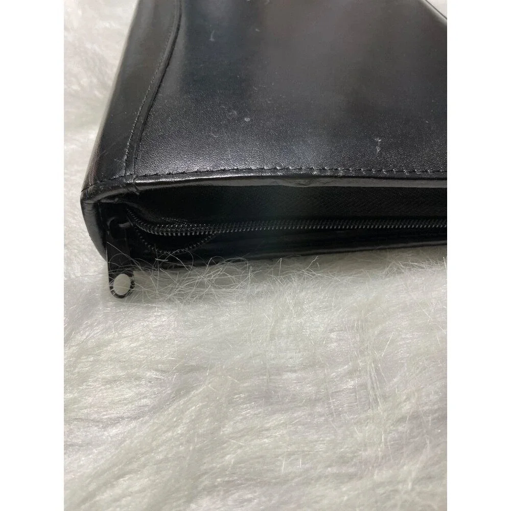Day Runner Black Genuine Leather Zip Around 3 Ring Binder Organizer Portfolio